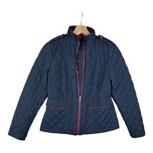 Talbots Quilted Military Striped Lined Jacket size Small Petite‎ Blue